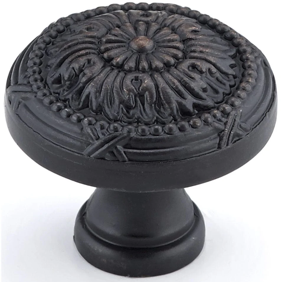 Traditional Metal Knob with Decorative Detailing - 1-1/4" Diameter - Brushed Oil-Rubbed Bronze - Image 1