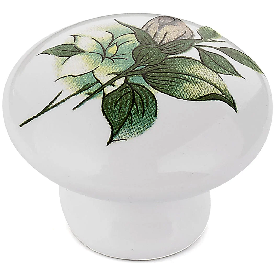 Eclectic Knob, 1-3/8" D, Green Flower - Image 1