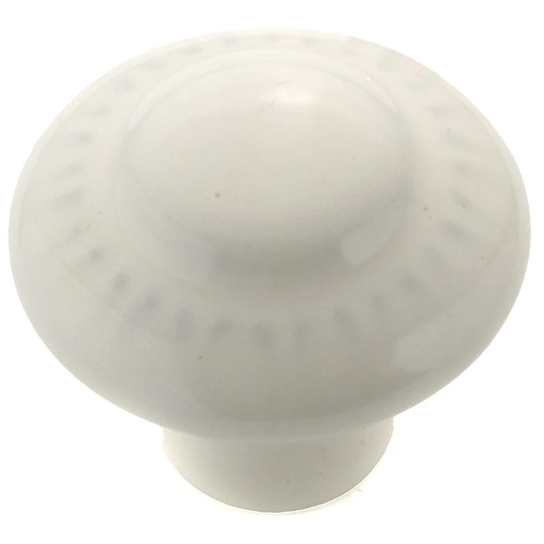 Traditional Ceramic Round Knob - 1-3/8" Diameter - White - Image 1