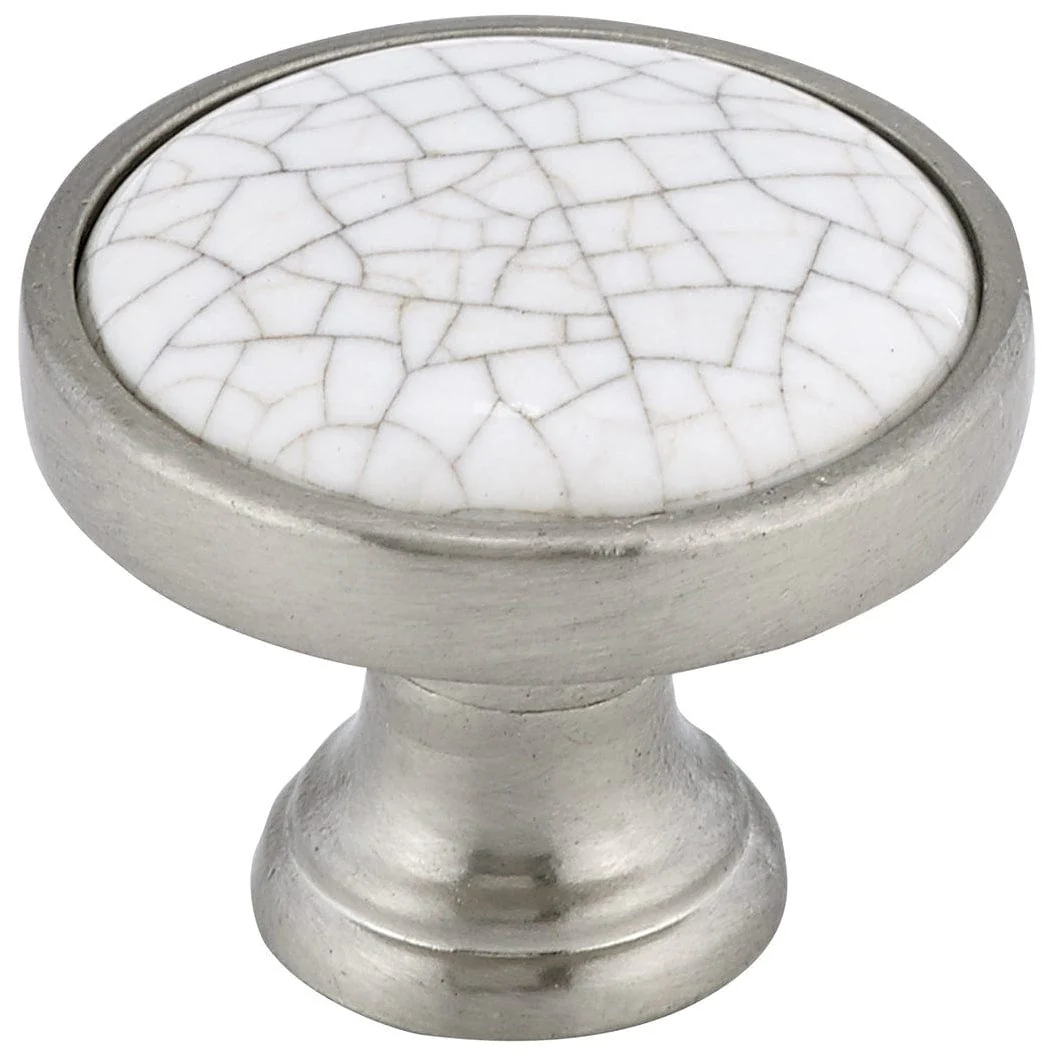 Eclectic Knob, 1-1/8″ D, Crackle White, Brushed Nickel