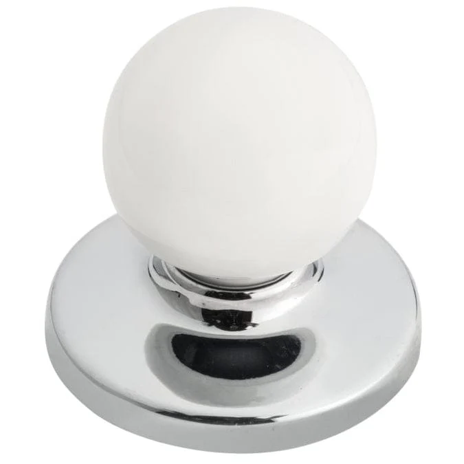 Functional Knob, 1-1/4" D, Chrome, White - Image 1