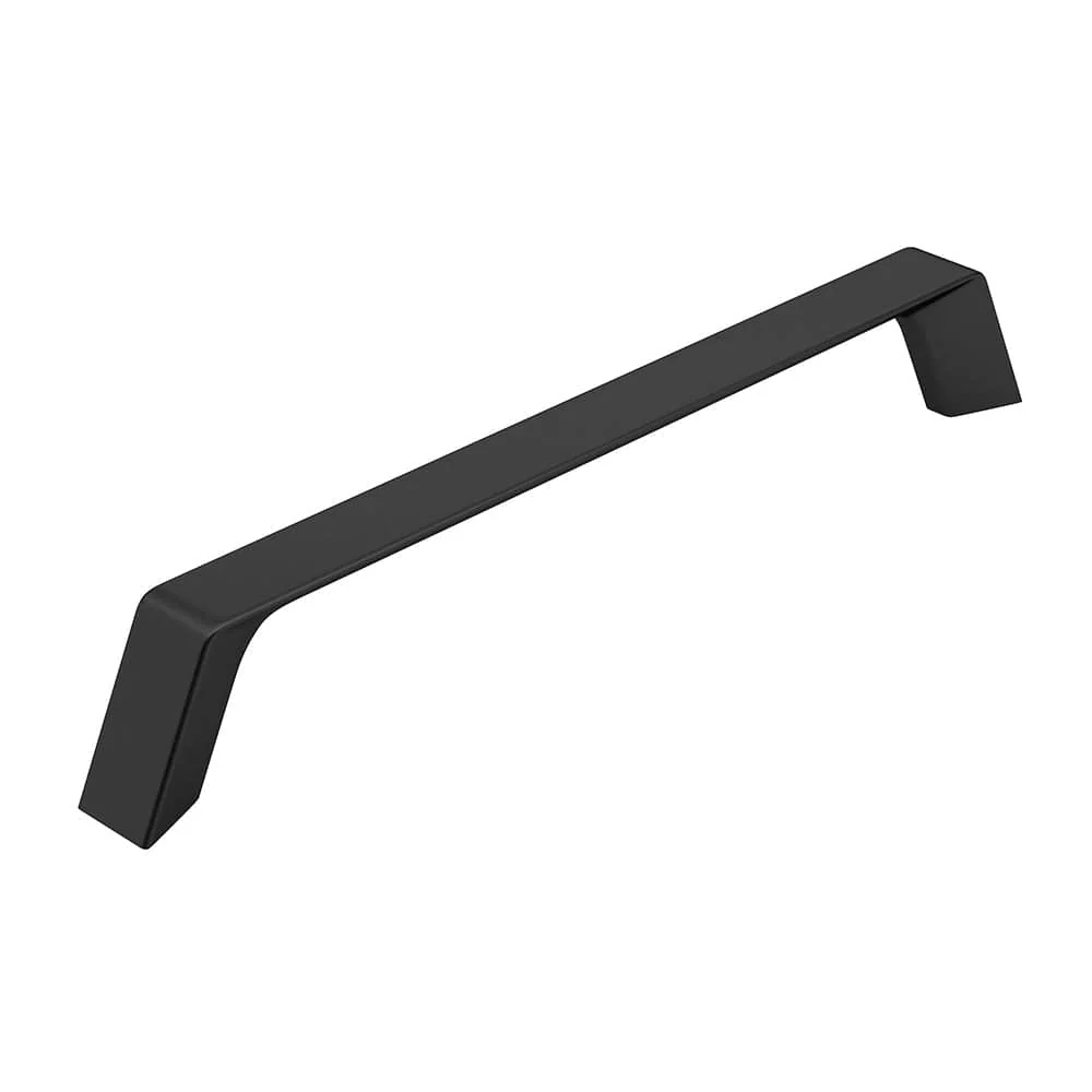 Contemporary Metal Pull with Rounded Corners and Tapered Feet - 6-5/16" Center-to-Center - 7" OL - Matte Black - Image 1