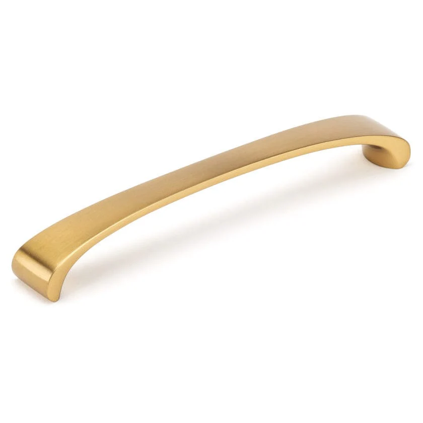 Contemporary Arched Pull with Rounded Flared Ends - 6-5/16" Center-to-Center - 6-27/32" OL - Aurum Brushed Gold - Image 1