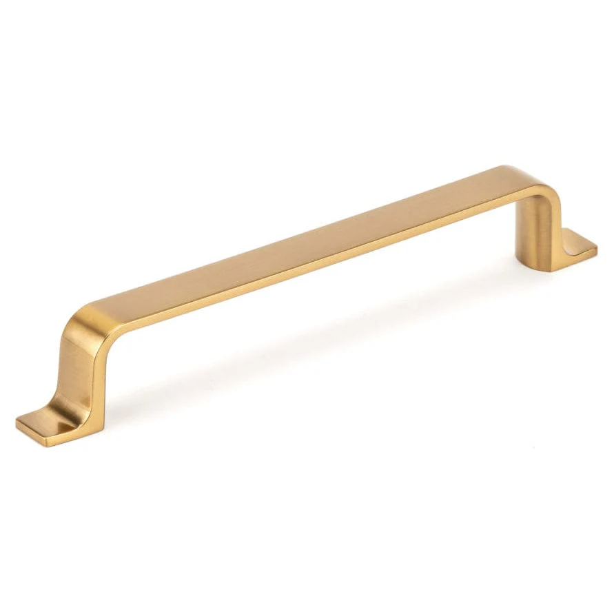 Contemporary Pull with Rounded Corners and L-shaped Feet - 6-5/16" Center-to-Center - 7-23/32" OL - Aurum Brushed Gold - Image 1