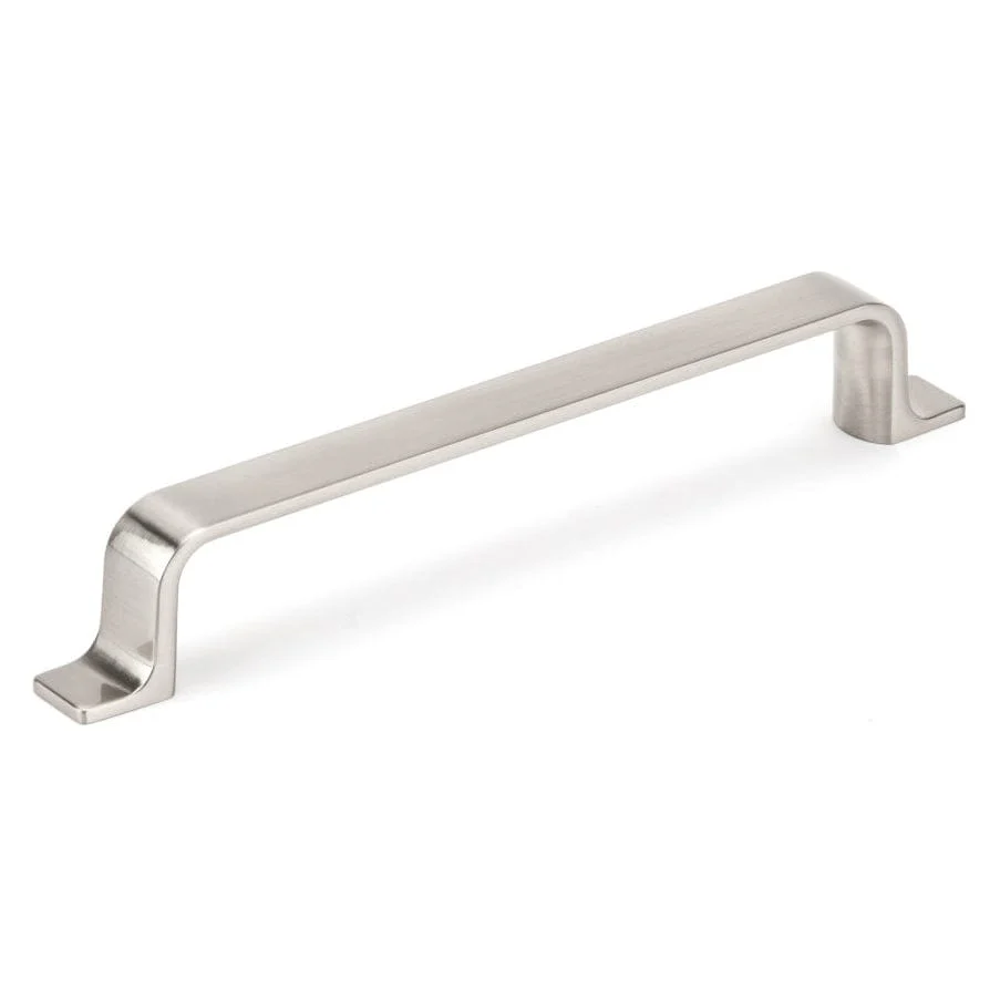 Contemporary Metal Pull with Rounded Corners and L-shaped Feet - 6-5/16" Center-to-Center - 7-23/32" OL - Brushed Nickel - Image 1