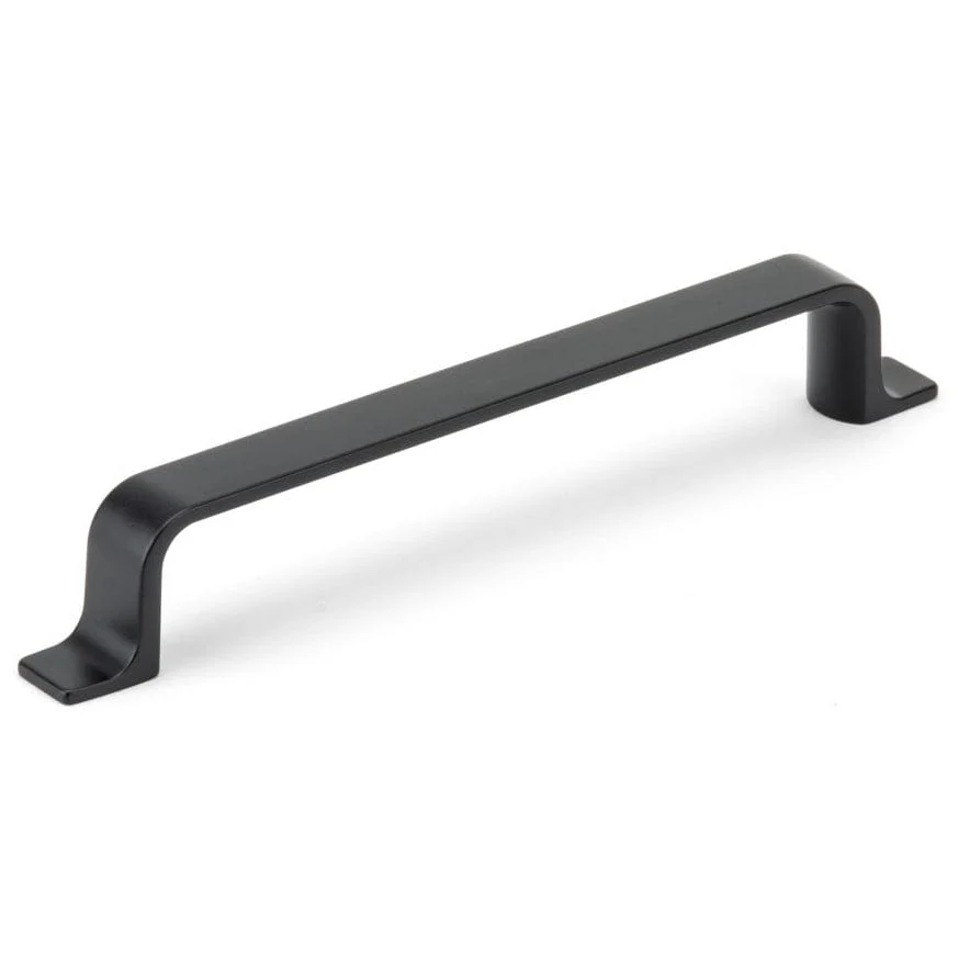 Contemporary Metal Pull with Rounded Corners and L-shaped Feet - 6-5/16" Center-to-Center - 7-23/32" OL - Matte Black - Image 1