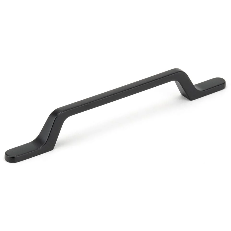 Contemporary Pull with Elongated Bases - 5-1/16" Center-to-Center - 7-5/8" OL - Matte Black - Image 1