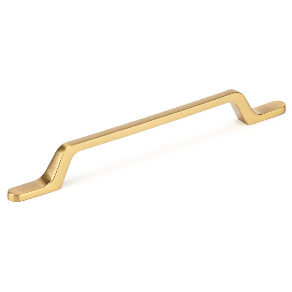 Contemporary Pull with Elongated Bases - 6-5/16" Center-to-Center - 8-29/32" OL - Aurum Brushed Gold - Image 1