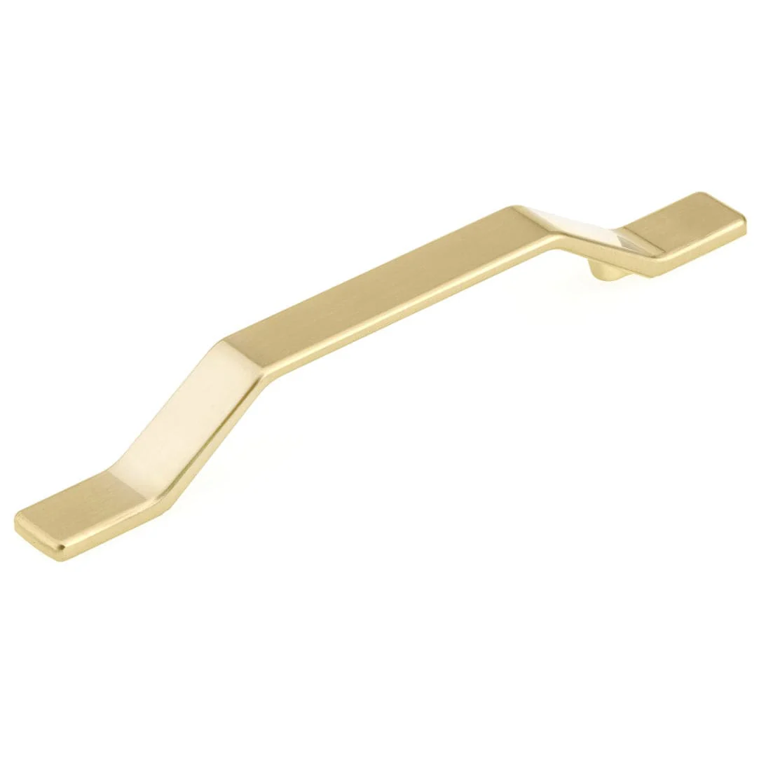 Contemporary Pull with Geometric Lines - 5-1/16" Center-to-Center - 7-7/8" OL - Satin Brass - Image 1