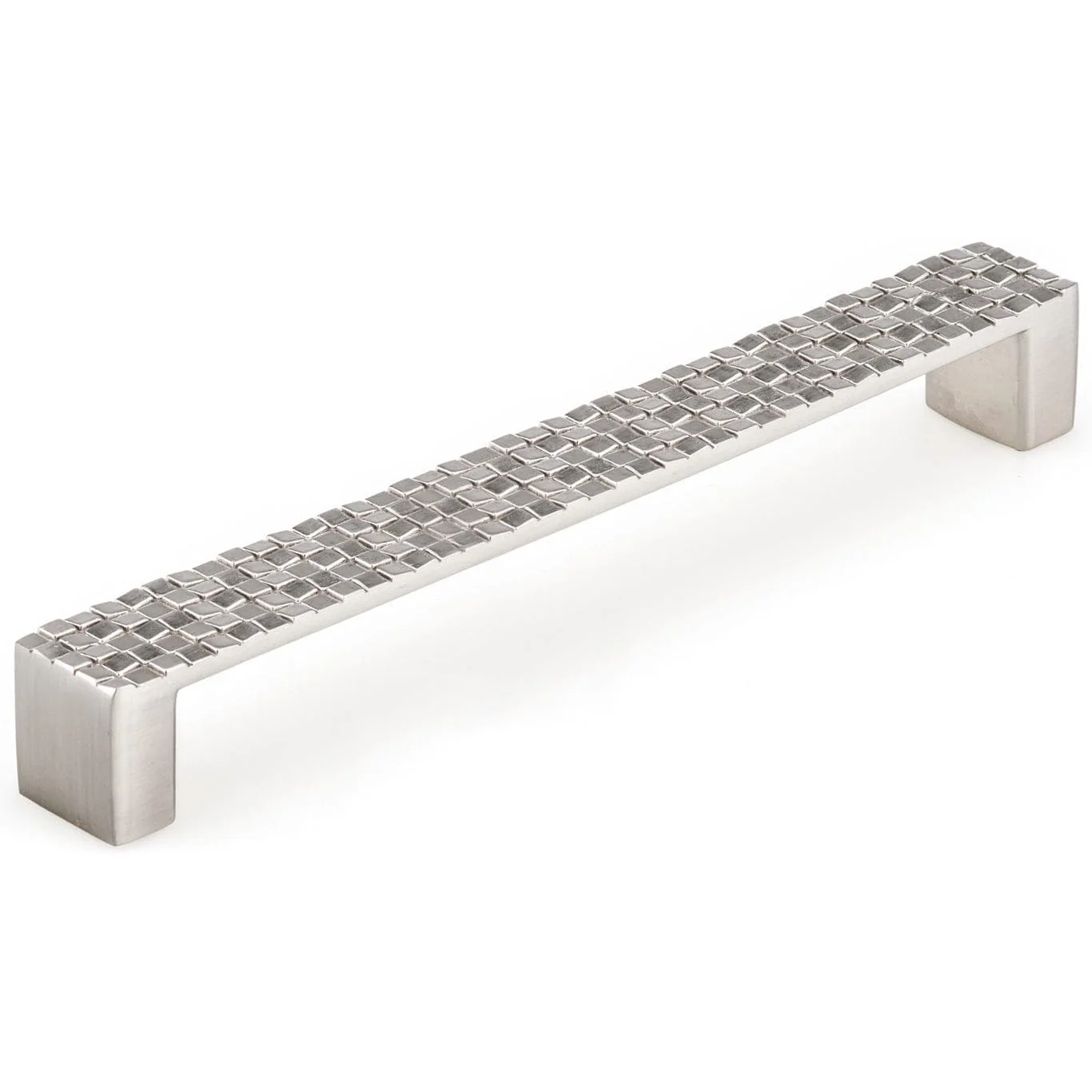 Contemporary Pull with Checkered Face - 7-9/16" Center-to-Center - 7-7/8" OL - Brushed Nickel - Image 1