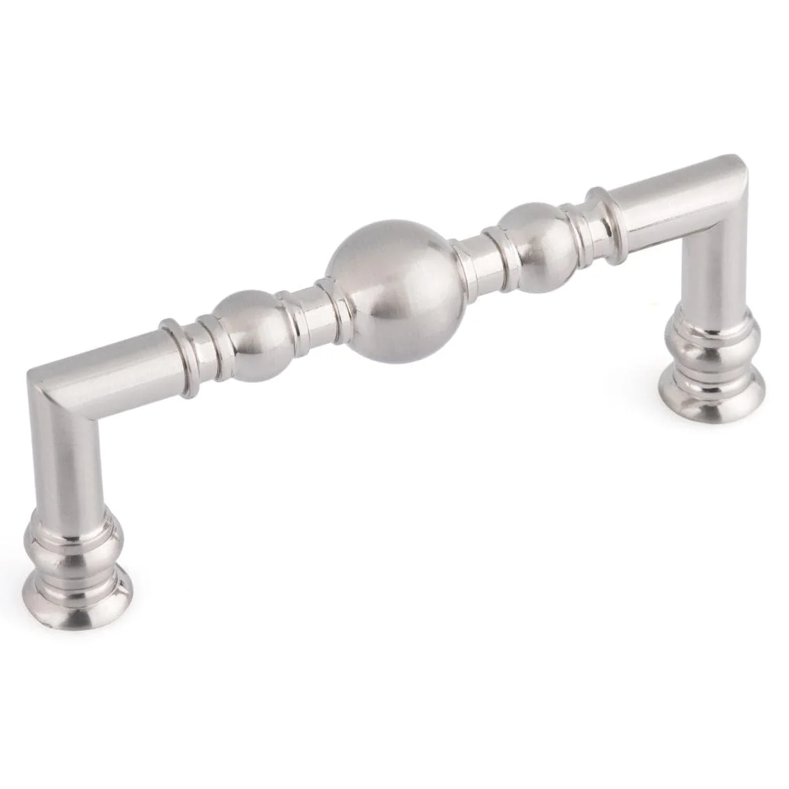 Traditional Metal Pull with Beads and Rings on Handle - 3-3/4" Center-to-Center - 4-3/8" OL - Brushed Nickel - Image 1