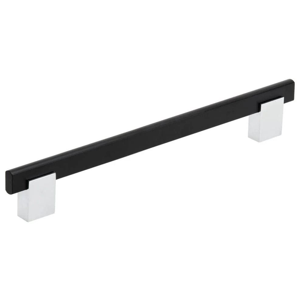 Contemporary Pull, 7-9/16" Center-to-Center, Chrome, Matte Black - Image 1