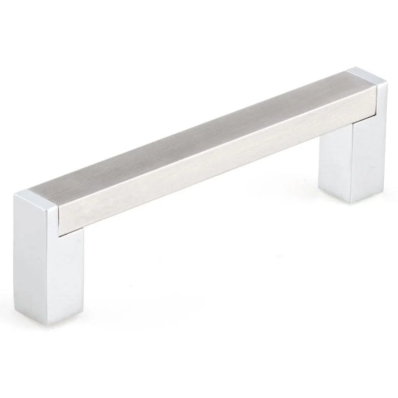 Contemporary Pull, 3-3/4" Center-to-Center, Chrome, Brushed Nickel - Image 1