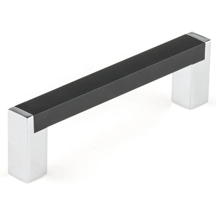 Contemporary Pull, 3-3/4" Center-to-Center, Chrome, Matte Black - Image 1