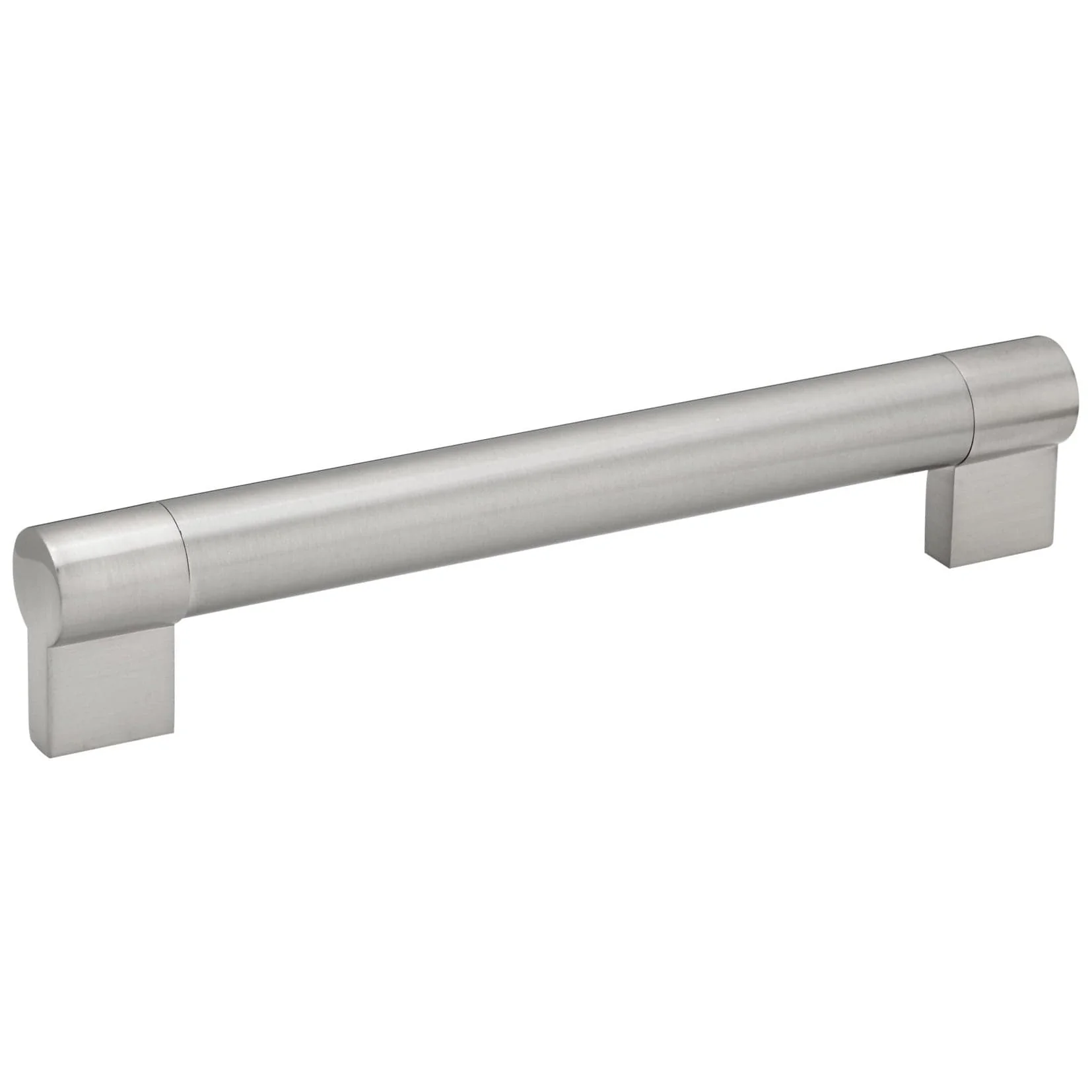 Contemporary Stainless Steel Pull with Tubular Bar - 7-9/16" Center-to-Center - 8-17/32" OL - Brushed Nickel - Image 1