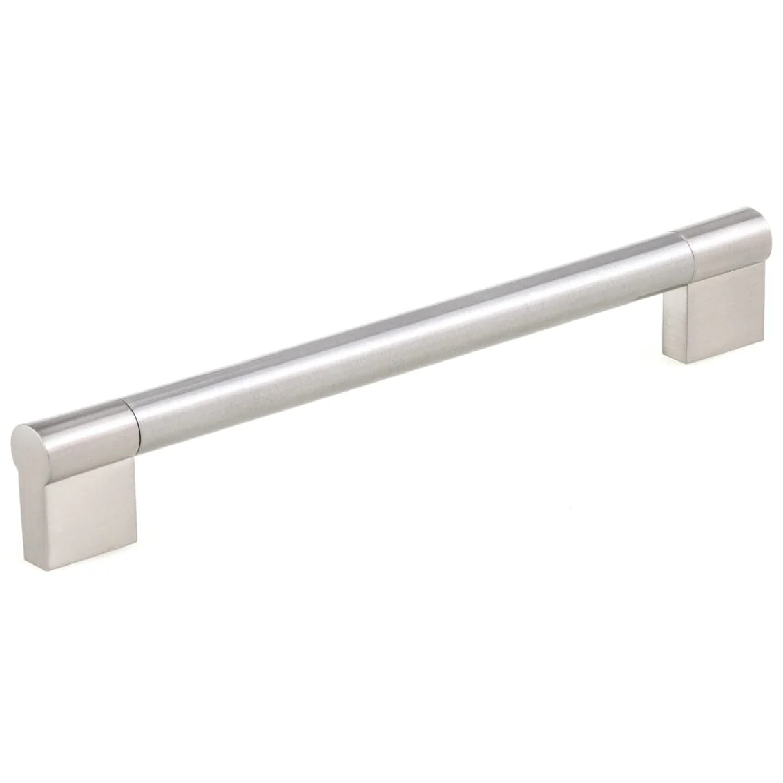 Contemporary Stainless Steel Pull with Tubular Bar - 7-9/16" Center-to-Center - 8-1/16" OL - Brushed Nickel - Image 1