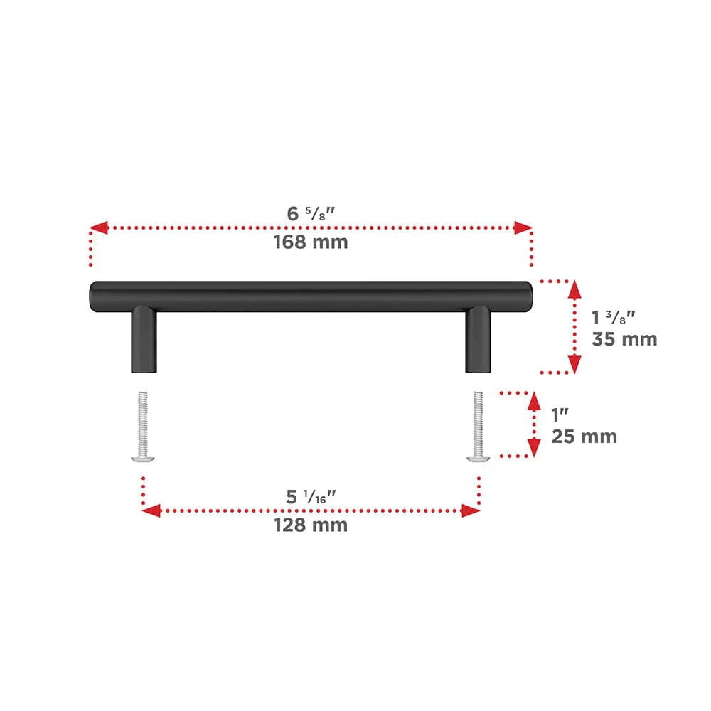 Contemporary Round Steel Pull  5-1/16" Center-to-Center - 6-5/8" OL - Matte Black - Image 2