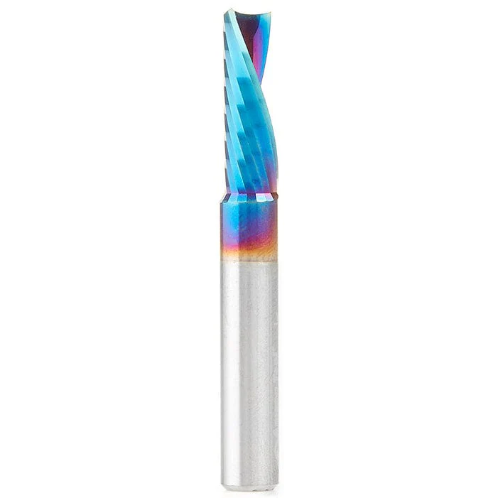 51504-K Spiral O Single Flute Plastic Cutting Down-Cut Mirror Finish CNC Router Bit 1/4"D 3/4"CH 1/4"SH 2"OL - Image 1