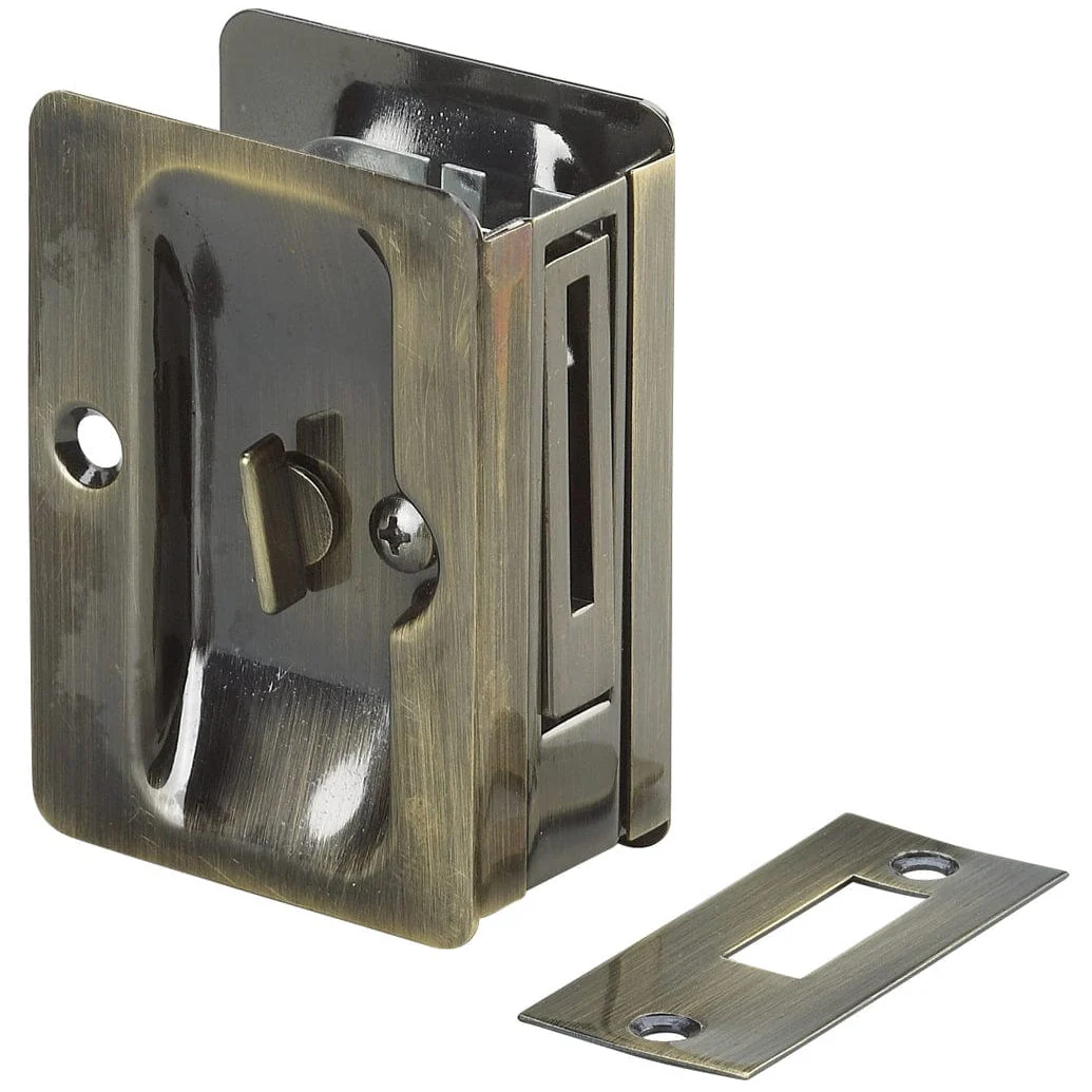 3-7/32″ (82 mm) Pocket Door Pull  Rectangular Antique Brass Privacy