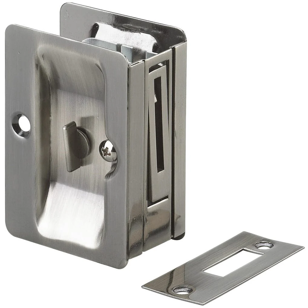 Rectangular Pocket Door Pull - Privacy Function - Antique Nickel - 3-7/32" (82 mm) - Image 1
