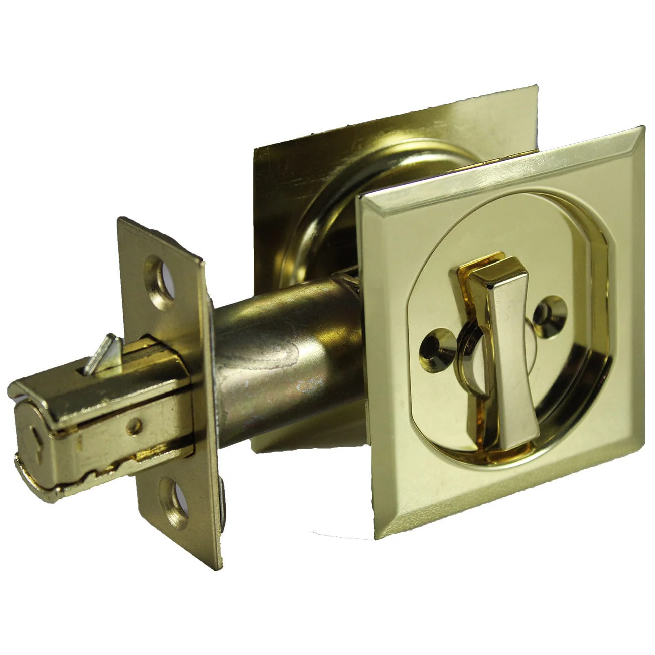 2-7/16" (62 mm) Pocket Door Pull Square Bright Brass Privacy - Image 1