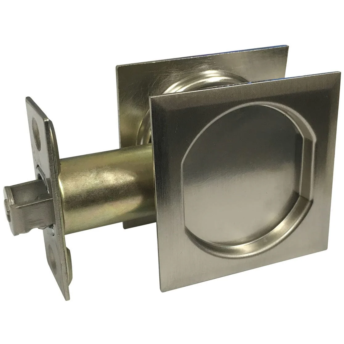 2-7/16" (62 mm) Pocket Door Pull Square Brushed Nickel Passage - Image 1