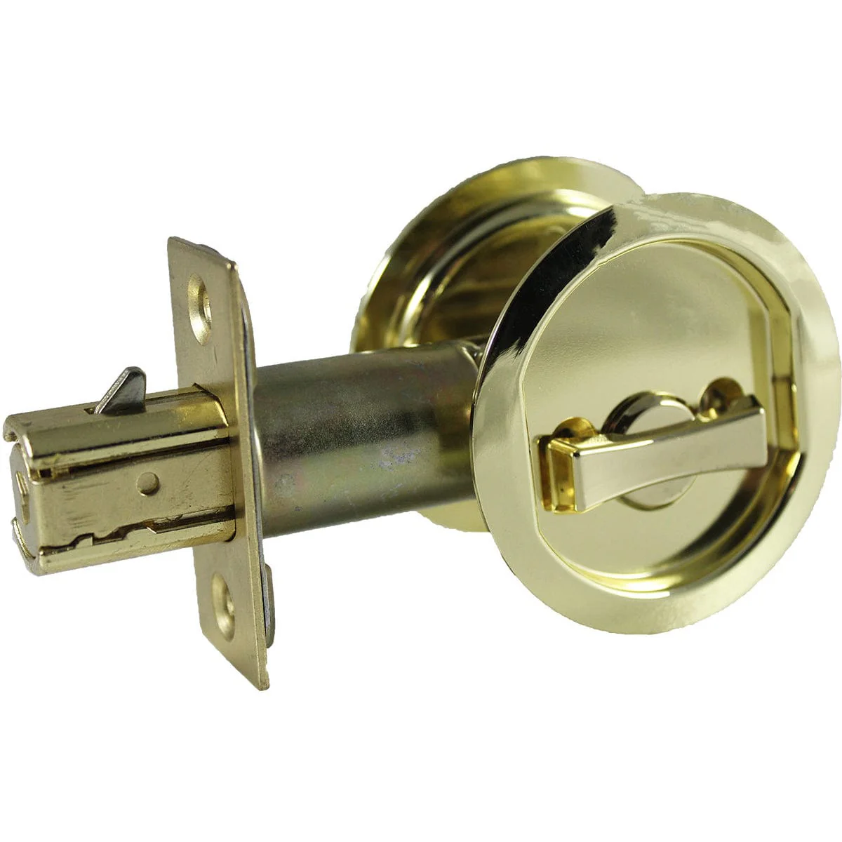 2-7/16" (62 mm) Pocket Door Pull Round Bright Brass Privacy - Image 1