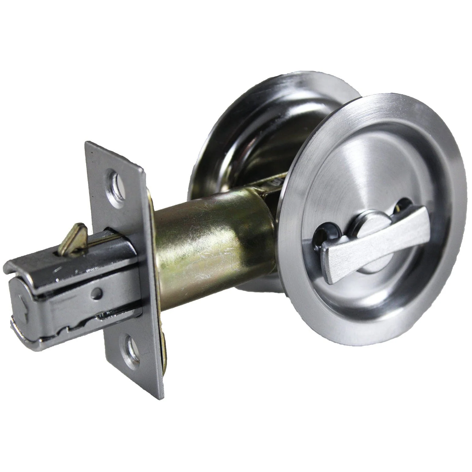 2-7/16" (62 mm) Pocket Door Pull Round Brushed Chrome Privacy - Image 1