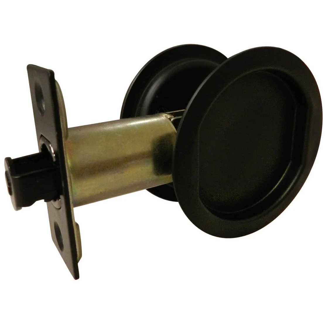 2-7/16" (62 mm) Pocket Door Pull Round Flat Black Passage - Image 1