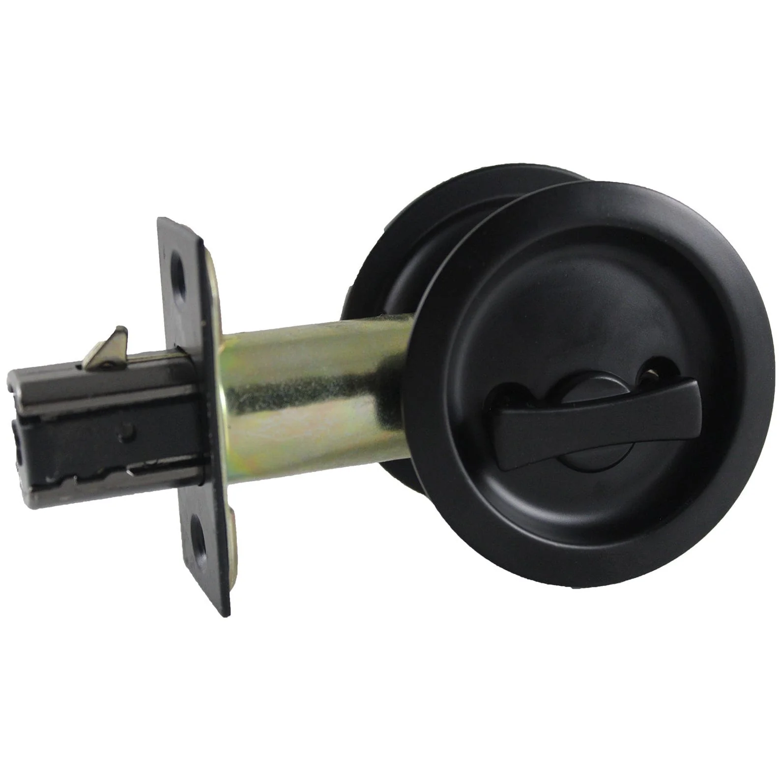 2-7/16" (62 mm) Pocket Door Pull Round Flat Black Privacy - Image 1