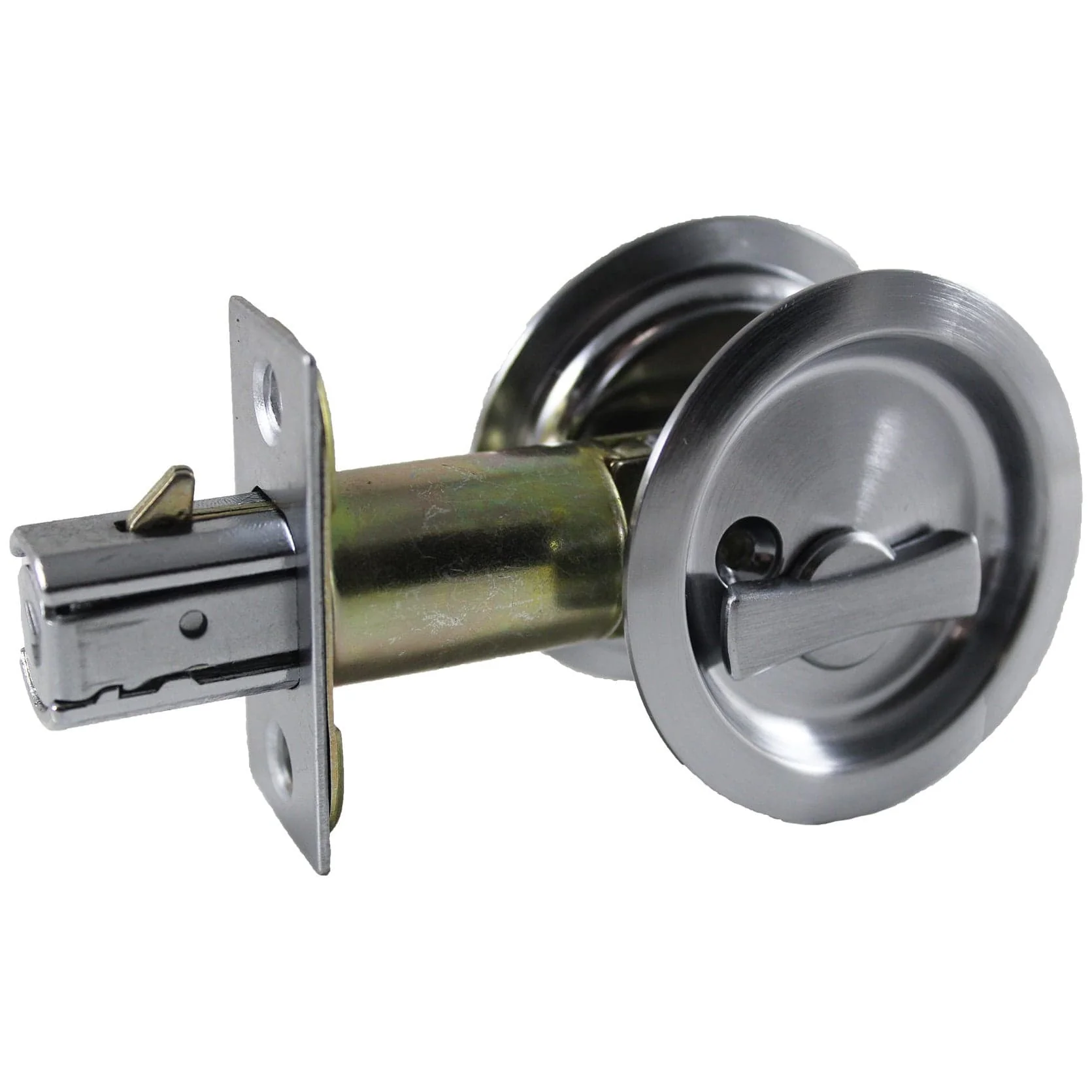 2-7/16" (62 mm) Pocket Door Pull Round Brushed Nickel Privacy - Image 1
