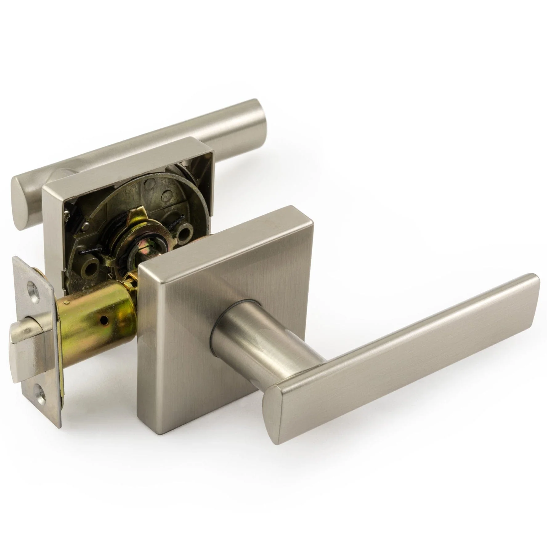 Tuxedo Series Straight Levers Satin Nickel Left or Right Passage - Image 1