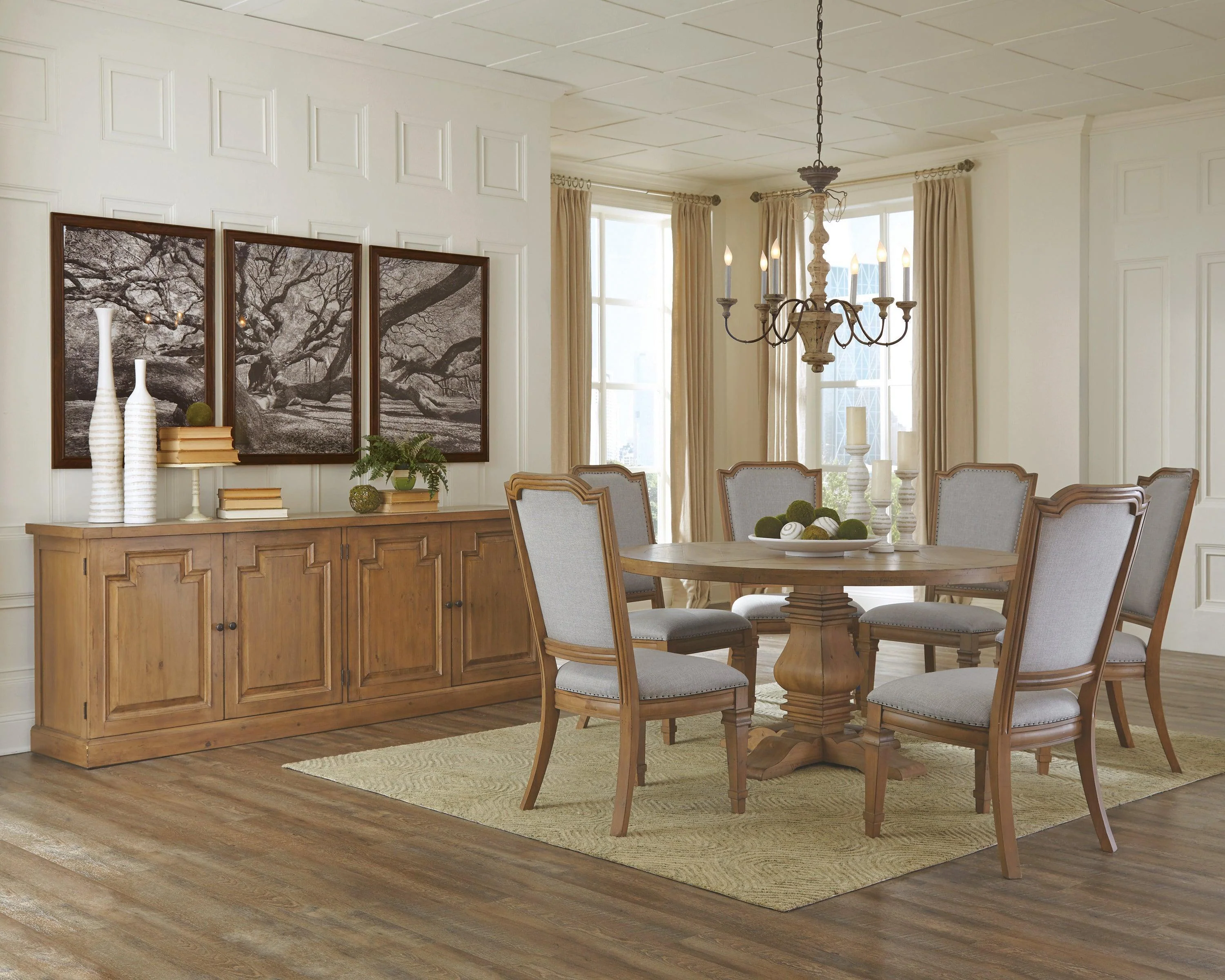 Florence Round Pedestal Dining Table Rustic Smoke - Image 3