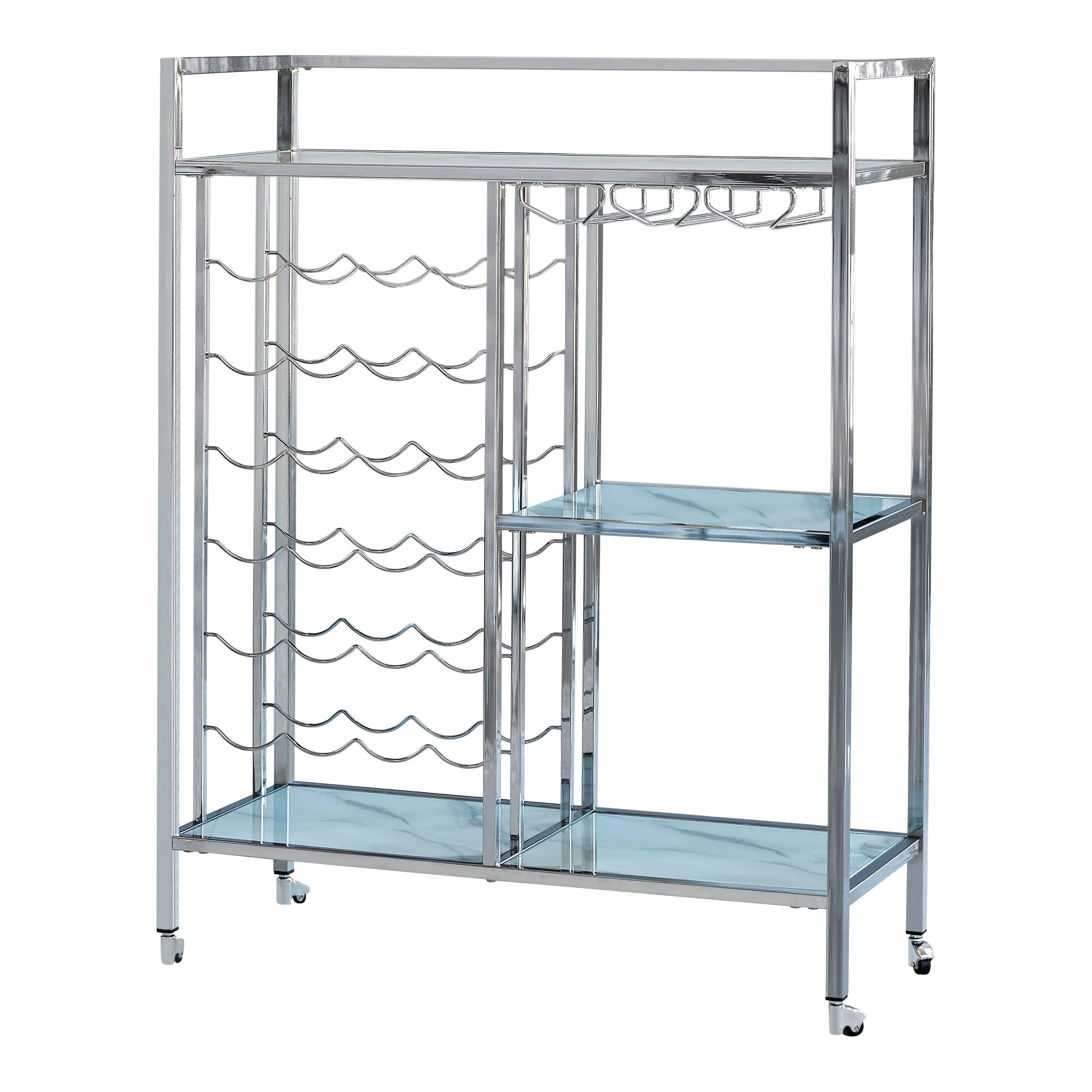 Derion Glass Shelf Serving Cart With Casters Chrome - Image 2
