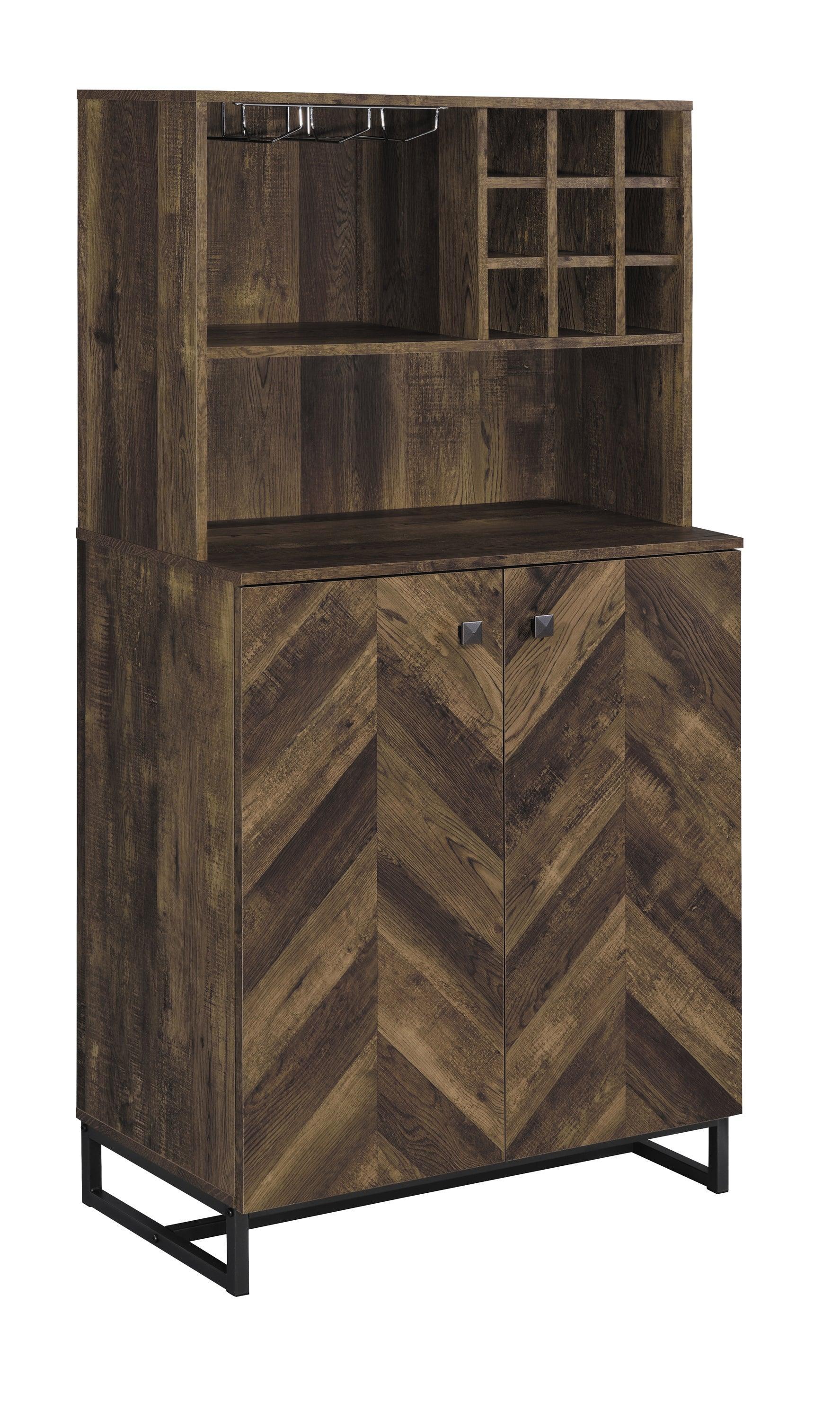 Mendoza 2 Door Wine Cabinet Rustic Oak Herringbone Gunmetal - Image 2