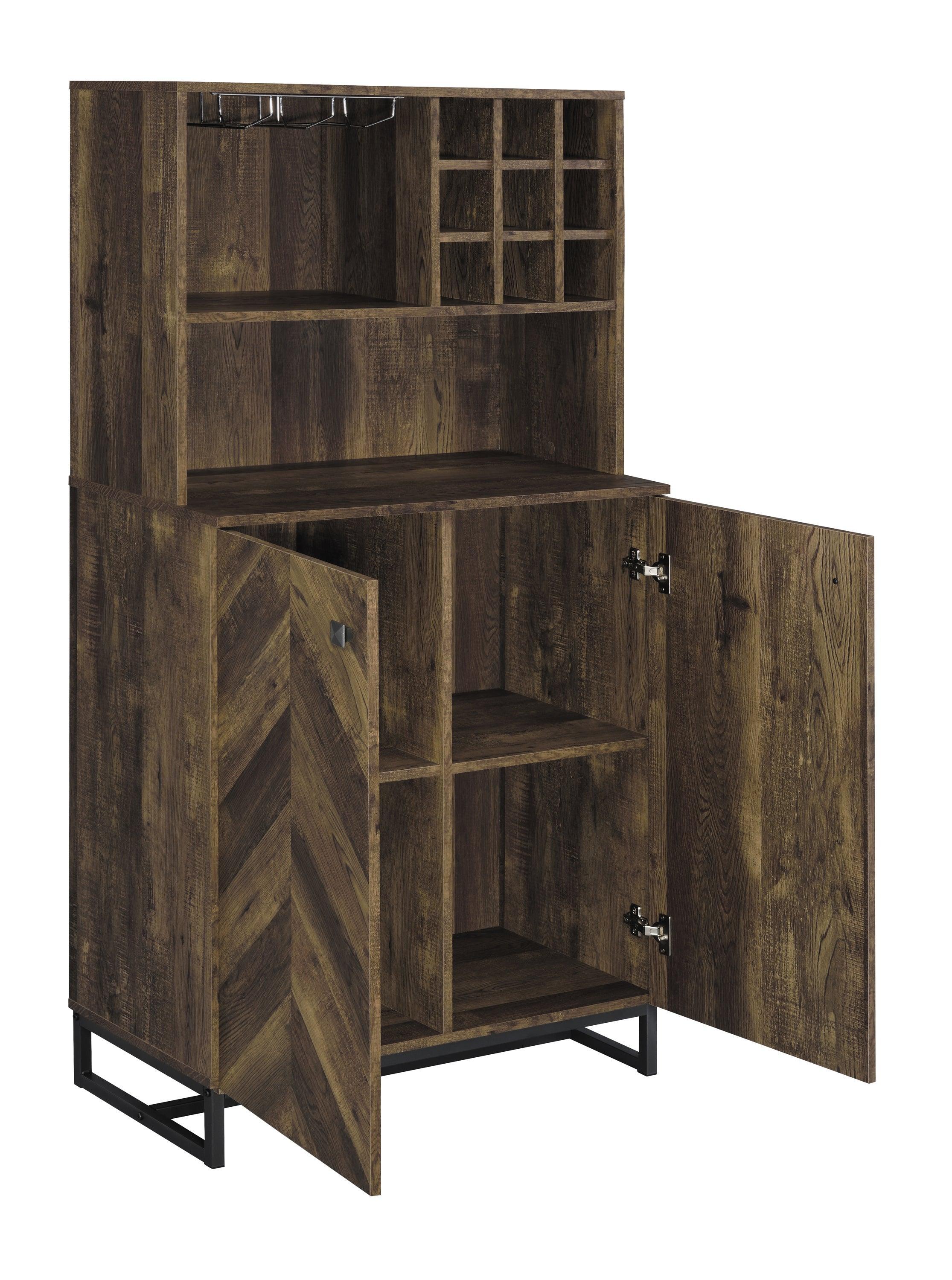 Mendoza 2 Door Wine Cabinet Rustic Oak Herringbone Gunmetal - Image 3