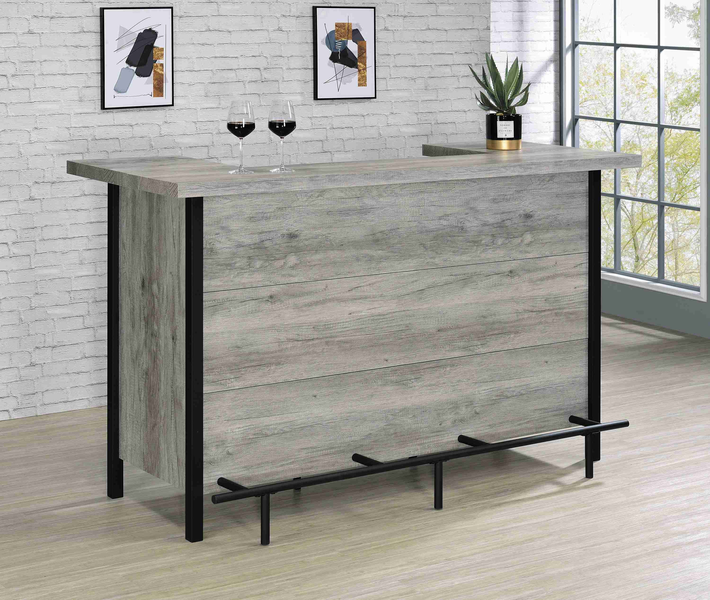Bellemore Bar Unit With Footrest Gray Driftwood Black - Image 2