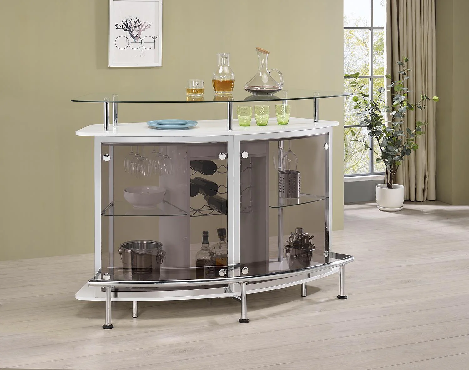 Gideon Crescent Shaped Glass Top Bar Unit With Drawer - Image 2
