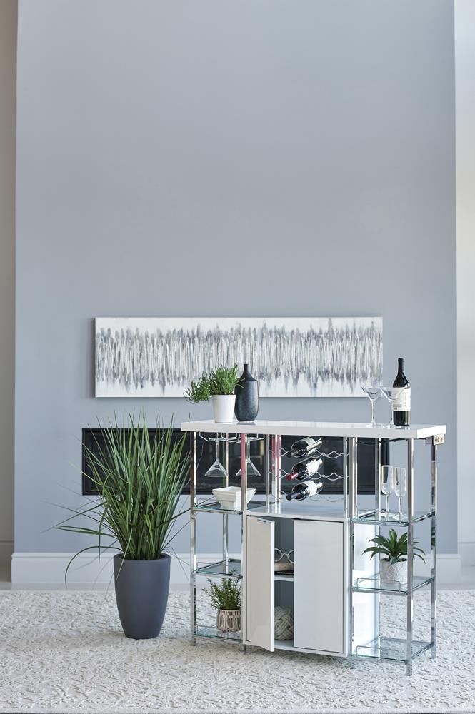 Gallimore 2 Door Bar Cabinet With Glass Shelf High Glossy White Chrome