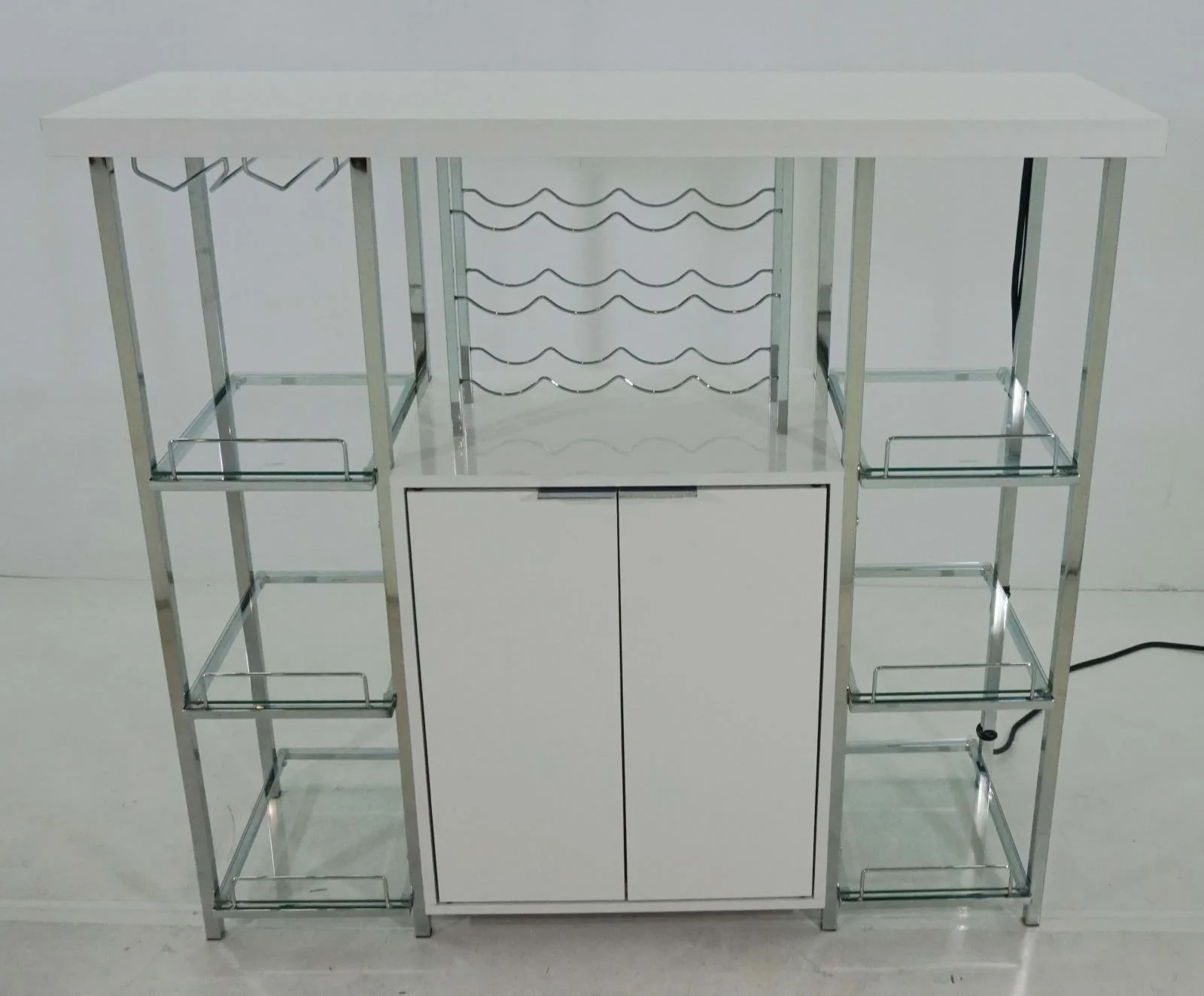 Gallimore 2 Door Bar Cabinet With Glass Shelf High Glossy White Chrome - Image 3