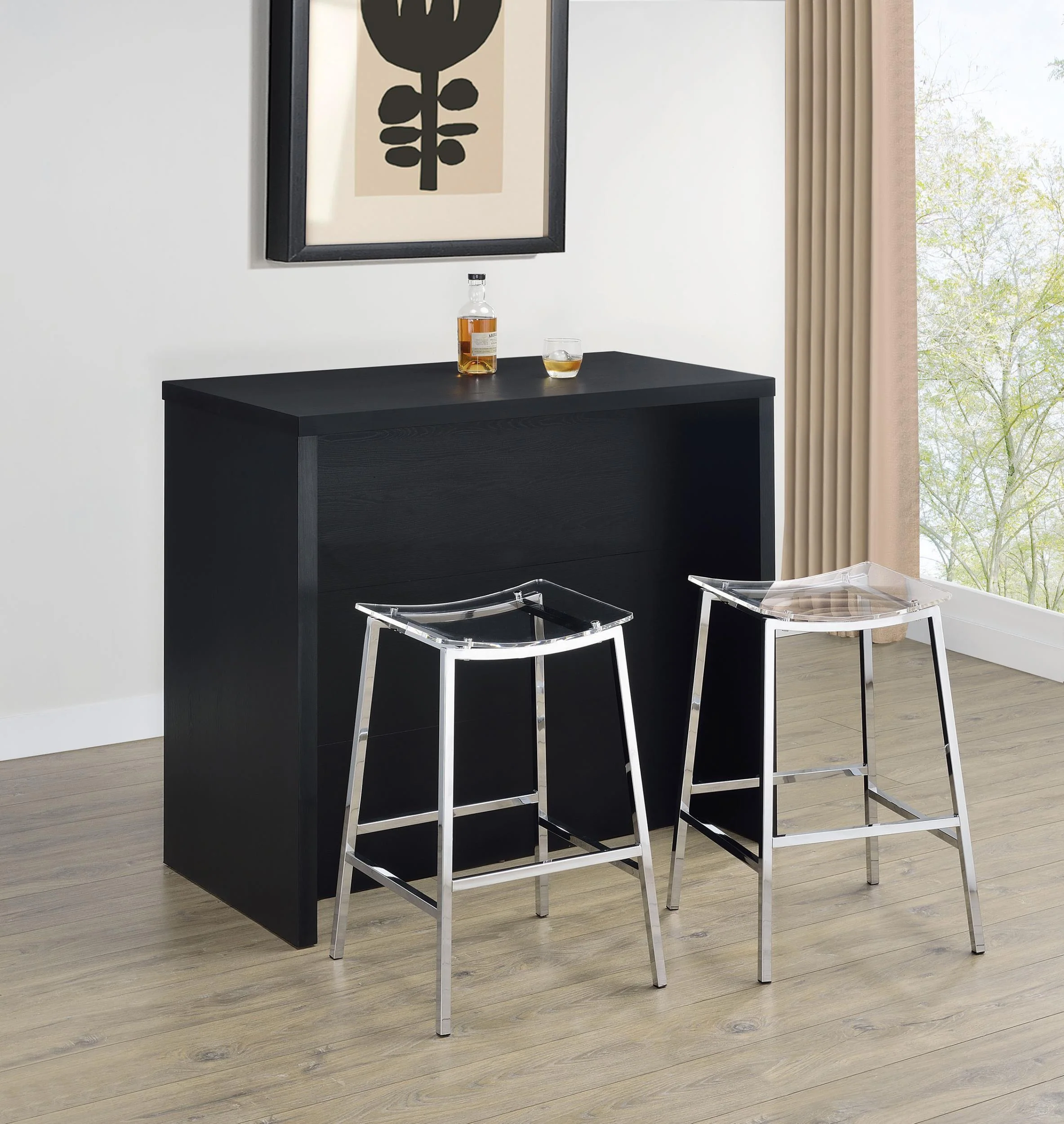 Topanga Engineered Wood Freestanding Home Bar Black - Image 2