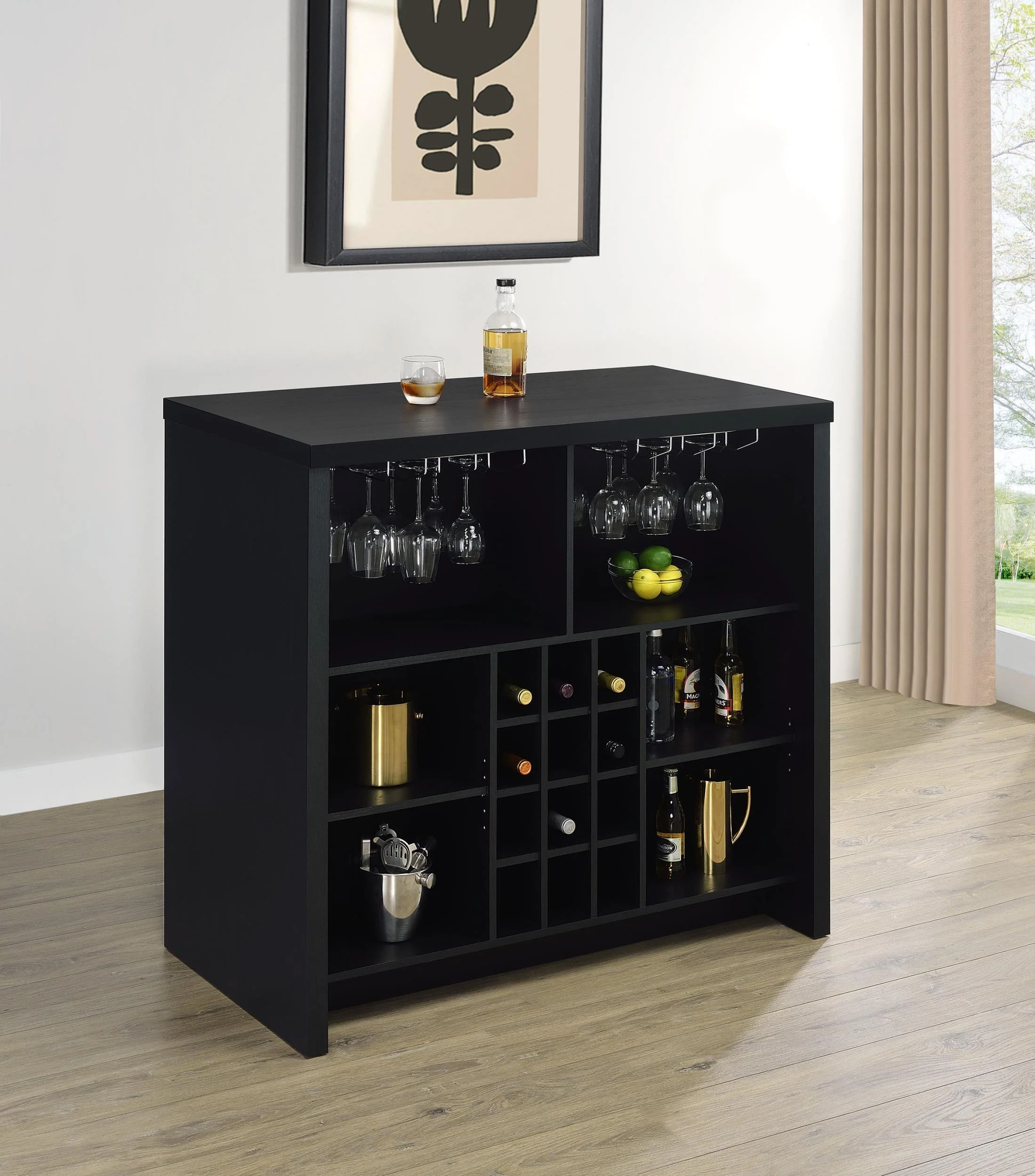 Topanga Engineered Wood Freestanding Home Bar Black - Image 3