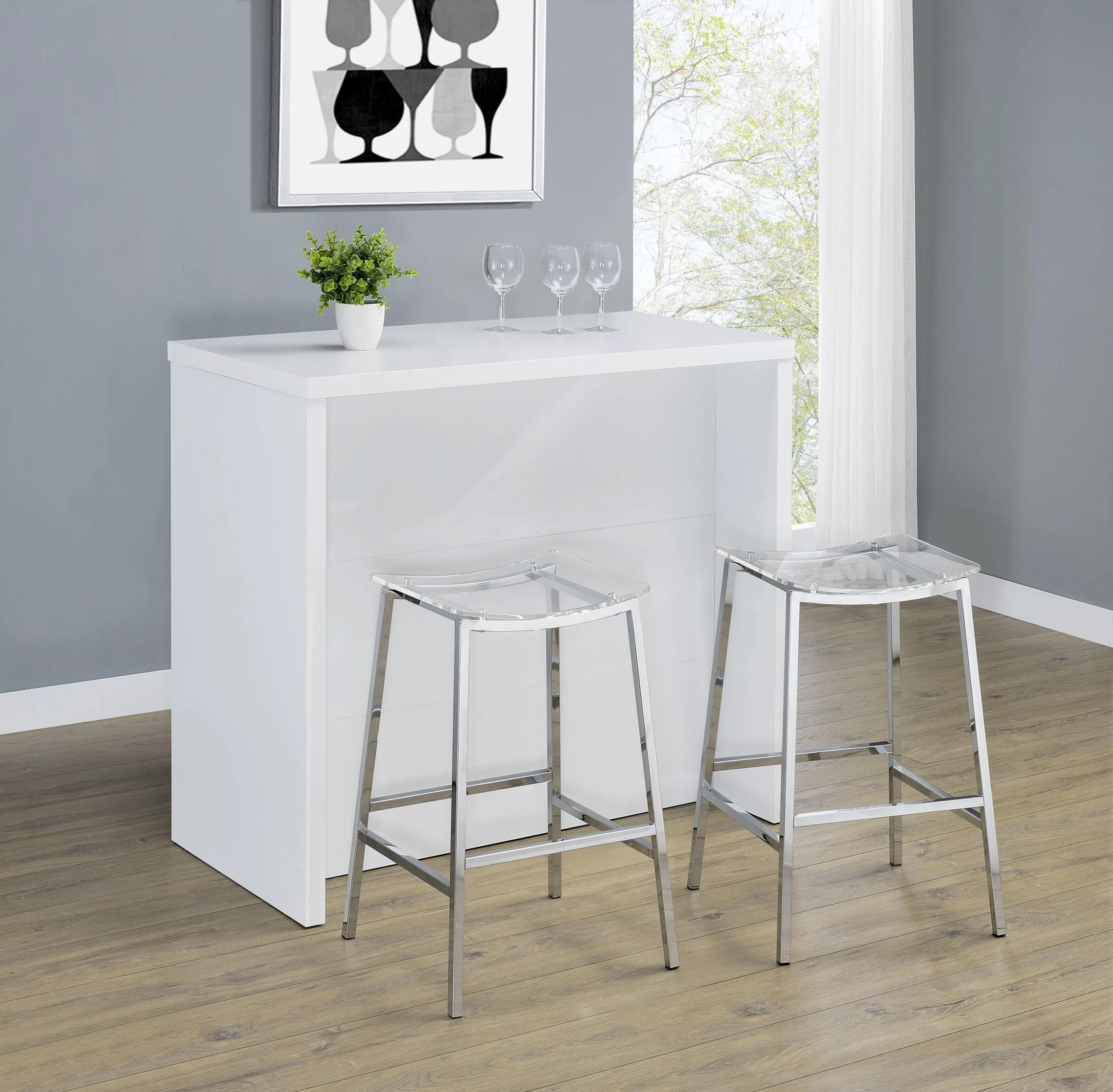 Topanga Engineered Wood Freestanding Home Bar White - Image 2