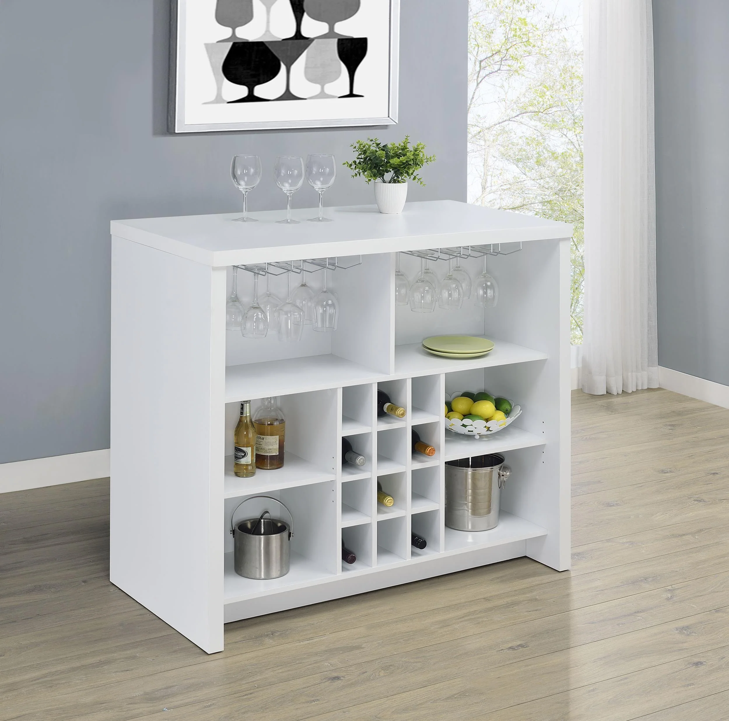 Topanga Engineered Wood Freestanding Home Bar White - Image 3