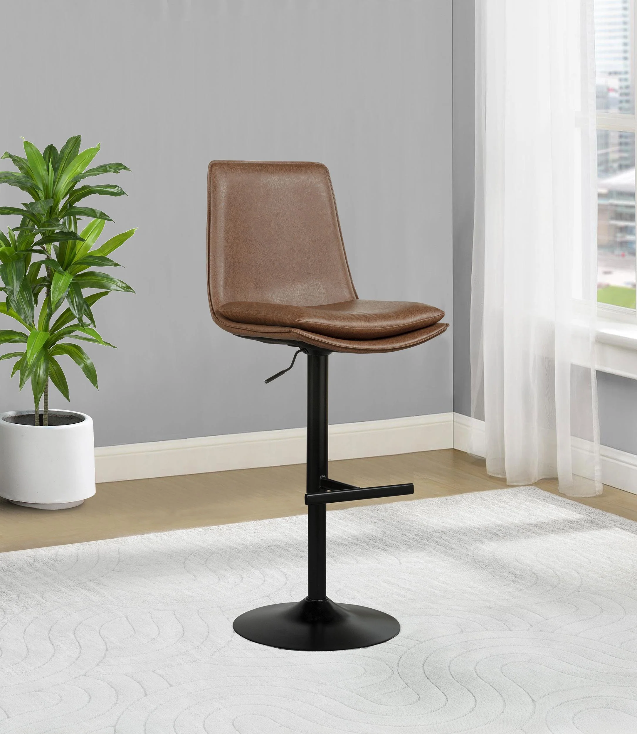 Eldridge Faux Leather Upholstered Adjustable Bar Stool Coffee - Image 2