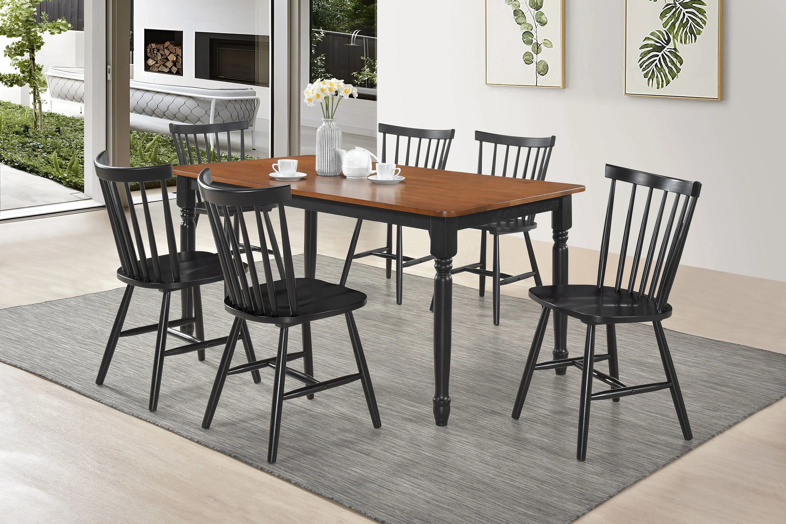 Hollyoak Walnut Black Rectangular Dining Room Set - Image 2
