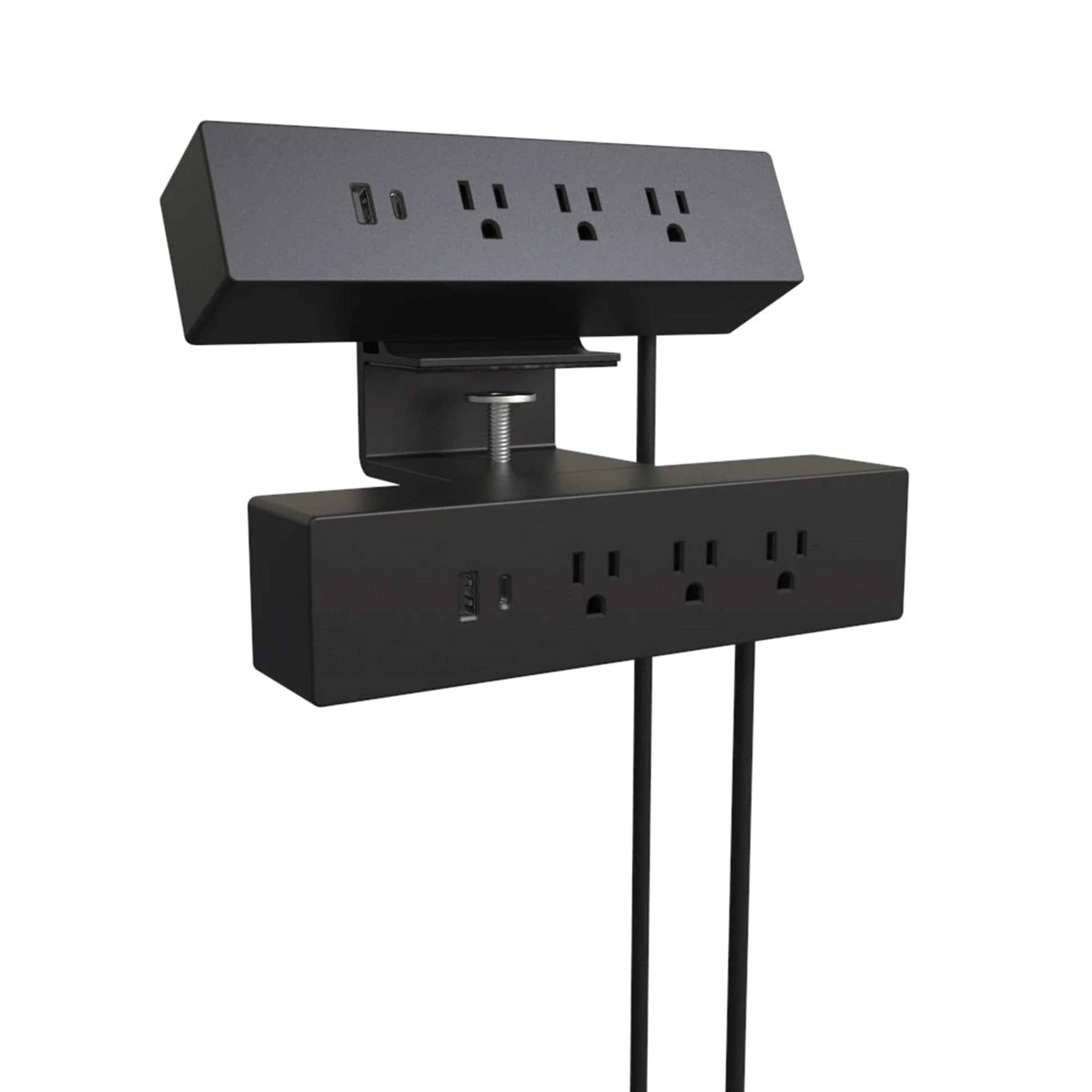 120V Dual Clamp-On Power Bar and USB Power Station Black - Image 1