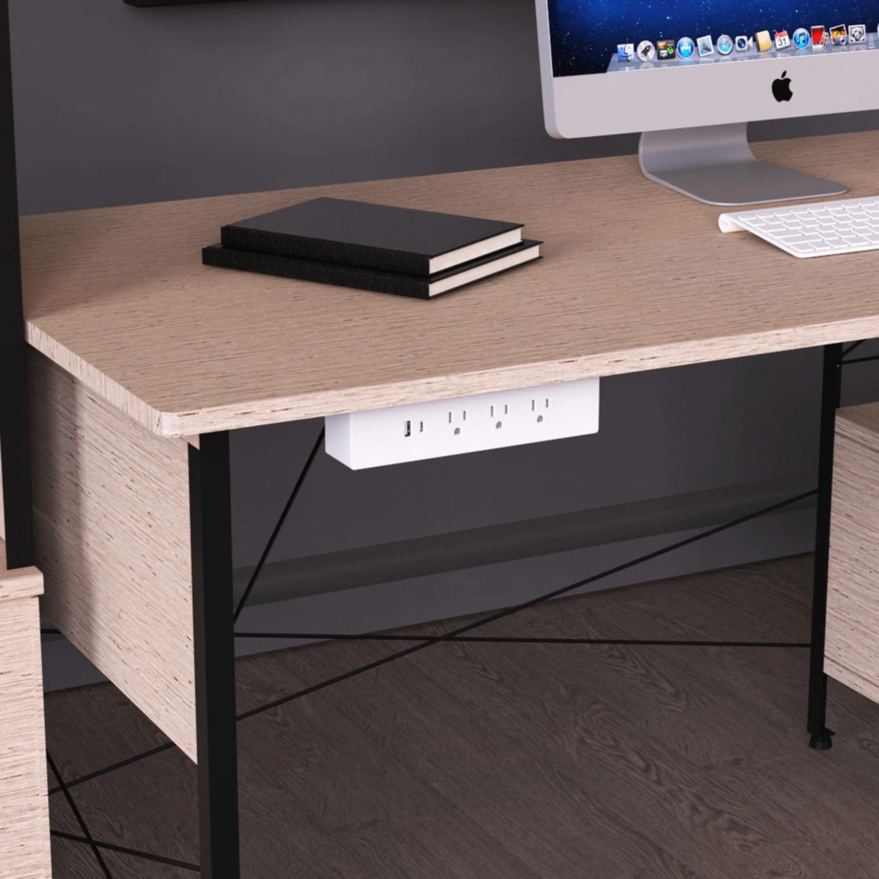 120 V Hanging Power Bar and USB Charging Station, White - Image 3