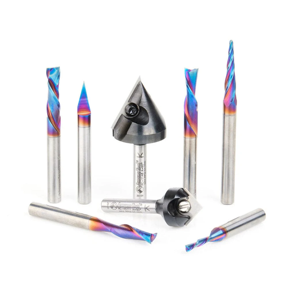 AMS-257 8-piece Spektra Industrial CNC General Purpose Router Bit Set 1/4″ SH with Case