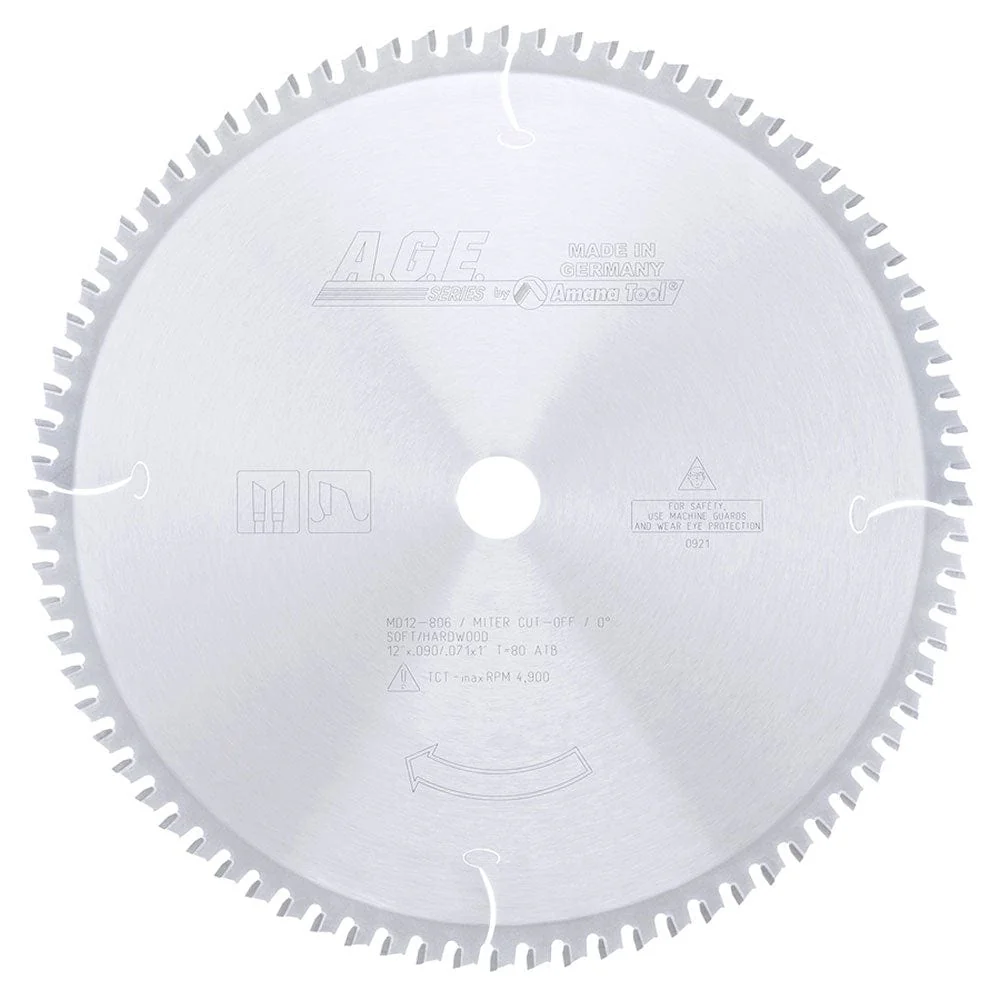 12" X 80T ThinKerf  Miter Blade, 0 Degree 1" Bore, ATB - Image 1